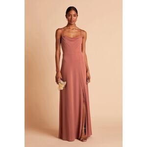 1374NWT Birdy Grey Ash Crepe Bridesmaid Cowl Neck Dress Desert Rose Size Small